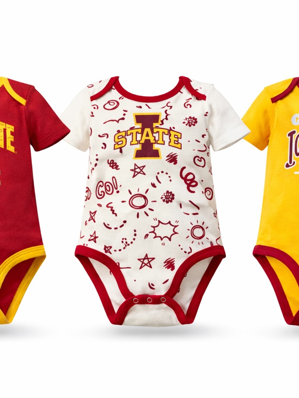 Iowa State Cyclones 3 pack of baby One-Piece Bodysuit in White and Red 6-9m